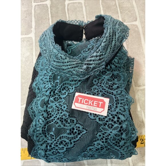 FREE PEOPLE ~X Small ~ Teal & Black Lace NATASHA Bodycon High Neck Dress - Picture 16 of 16